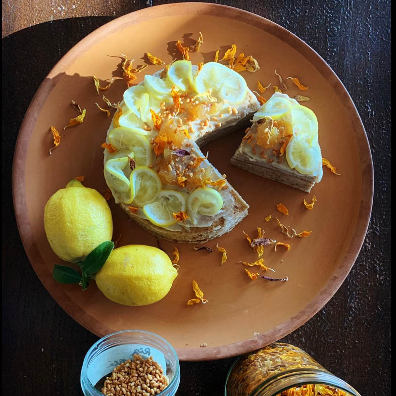 Gâteau de crêpes, lemoncurd et marmelade de cédrat à la vanille